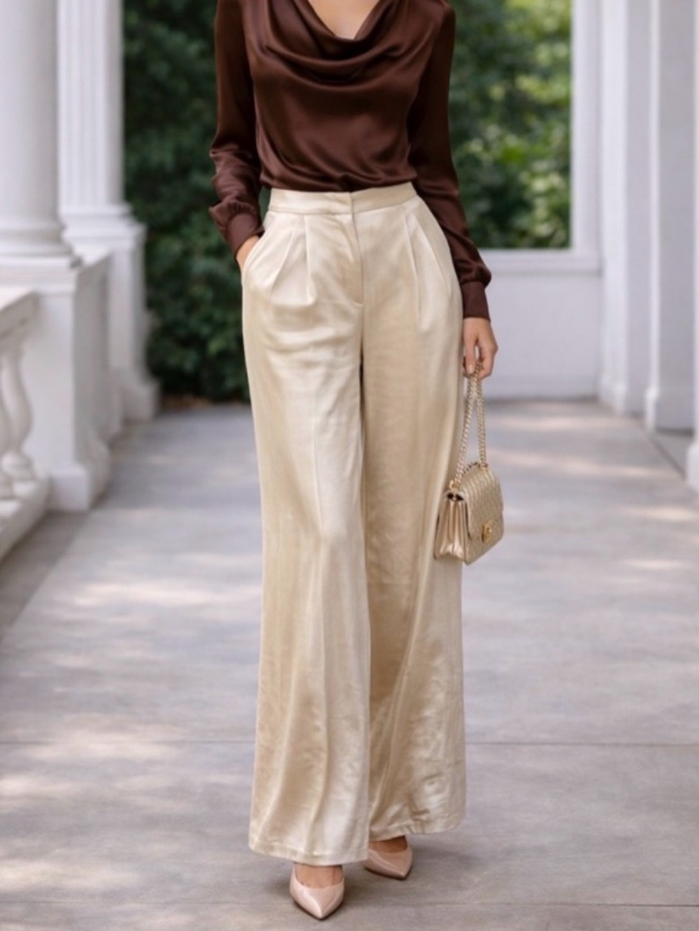 Christian Lacroix Velvet Cream Wide-Leg Pants